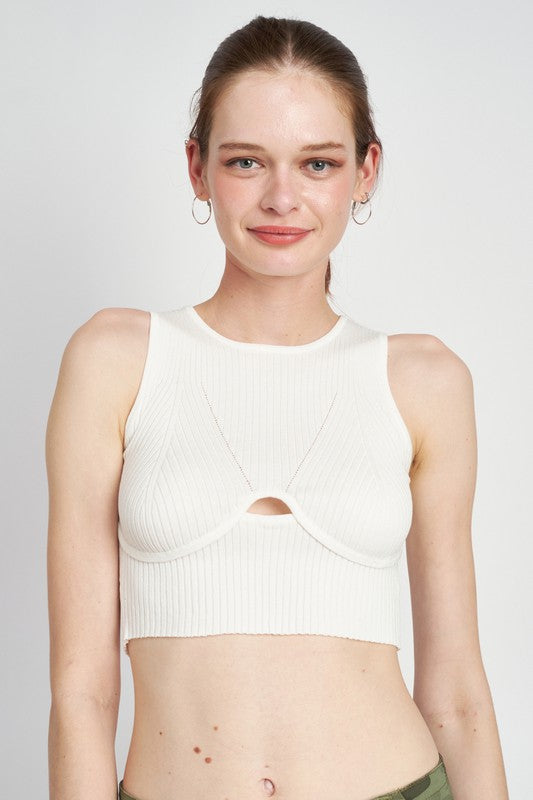 BUSTIER LOOK RIBBED CROP TOP