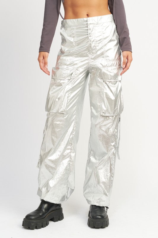 METALLIC CARGO PANTS