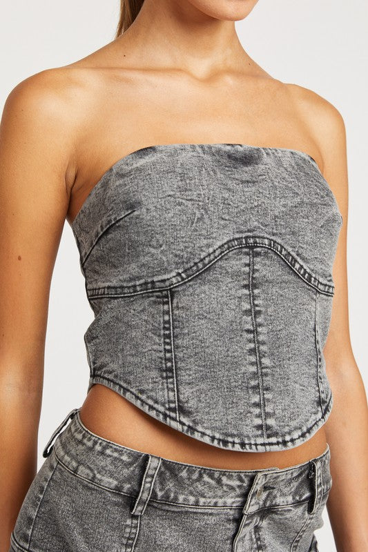 DENIM CORSET TUBE TOP